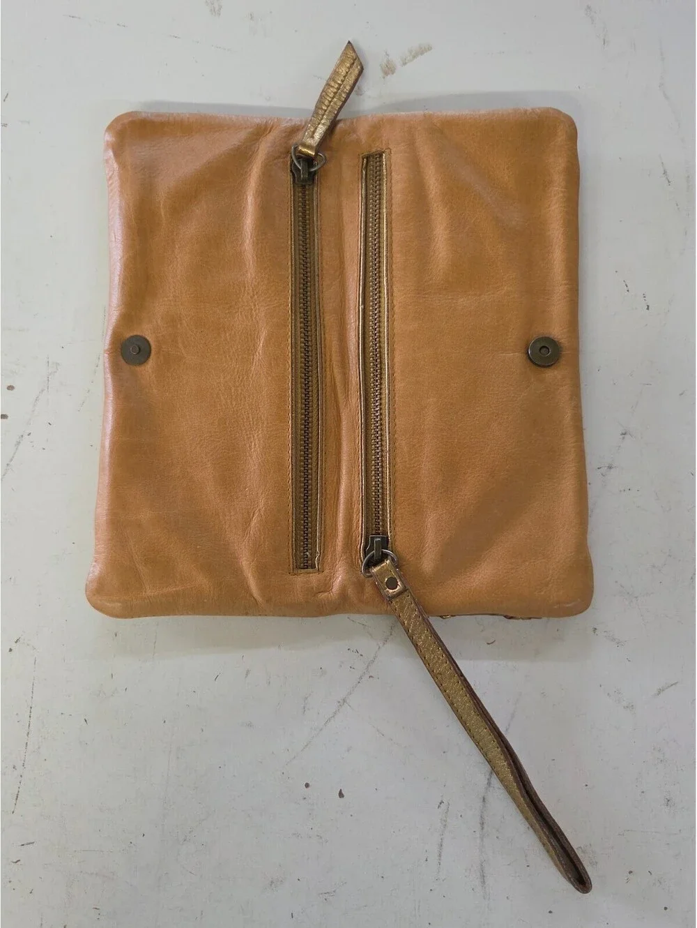 Samvara Leather Wristlet Clutch with Gold Embroidered Detail